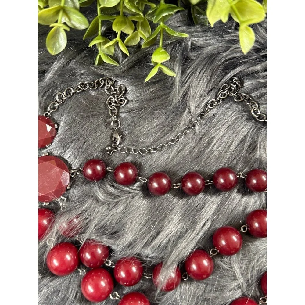 Lovely Red Stones Statement‎ Necklace (n1)